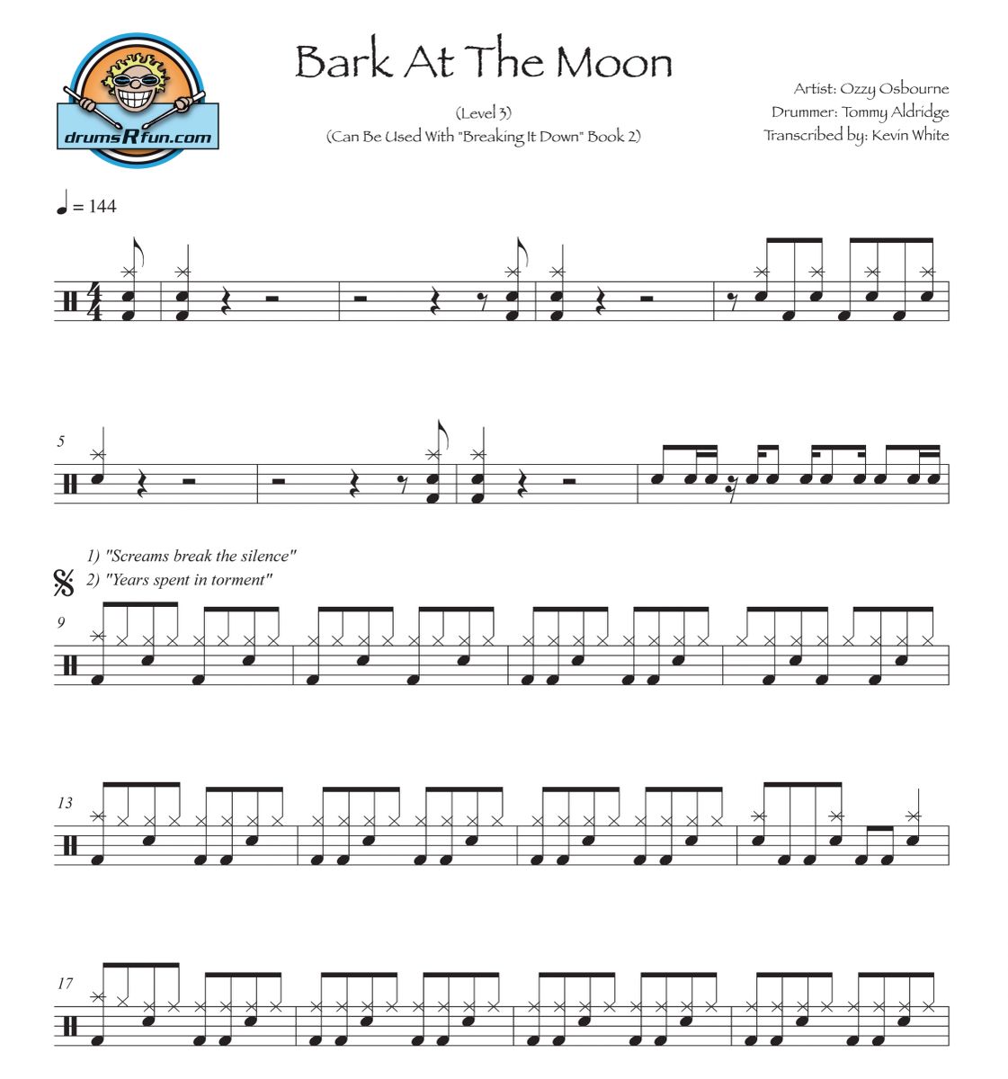 Ozzy Osbourne, Bark At The Moon Drum Transcription Level 3